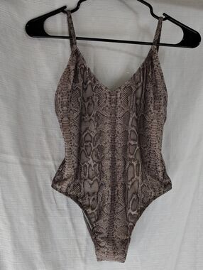 Snake Print One-Piece Swimsuit - Taupe Size Small Adjustable Straps